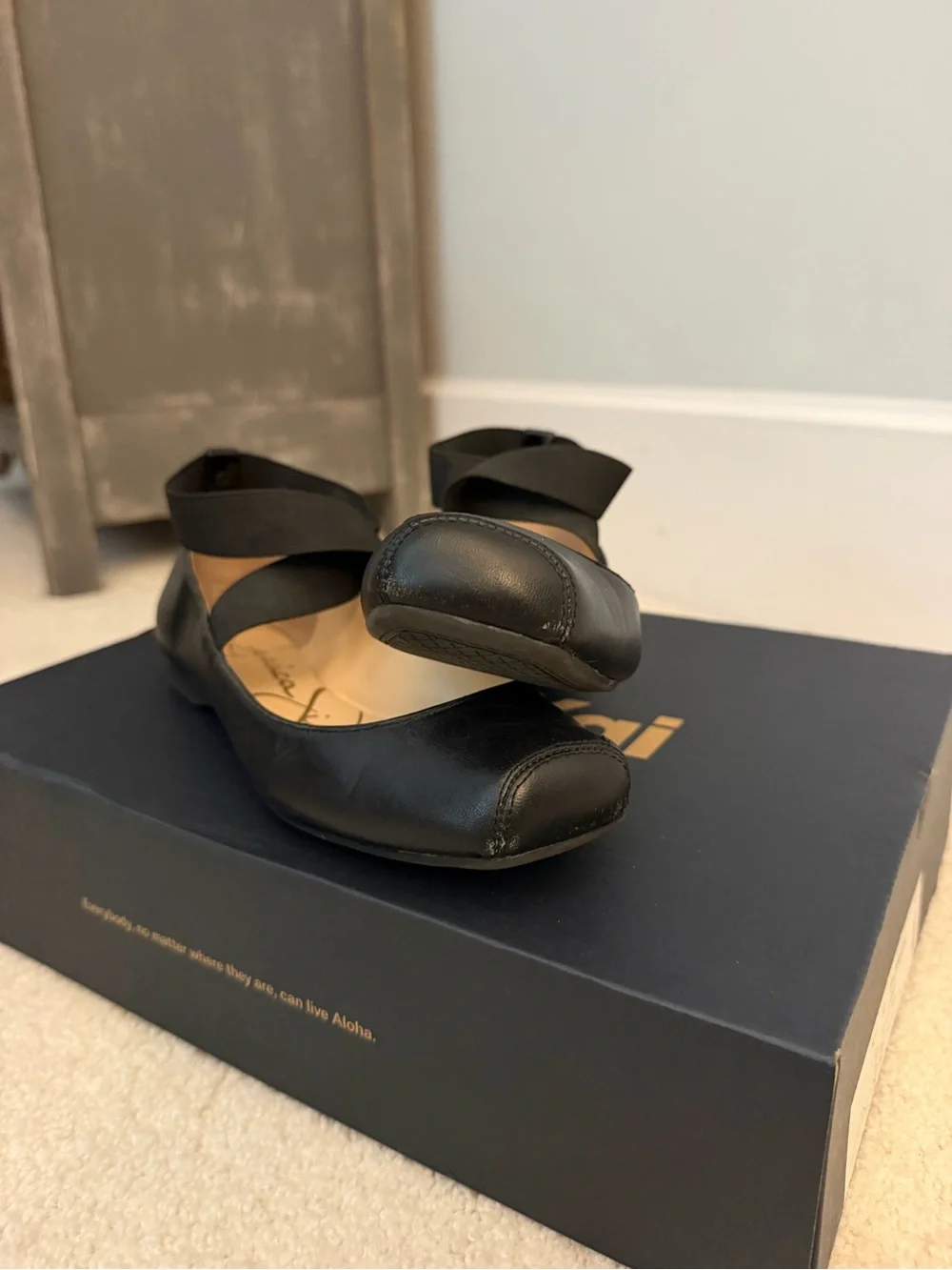 Jessica Simpson Black Leather Ankle-Strap Ballet Flats